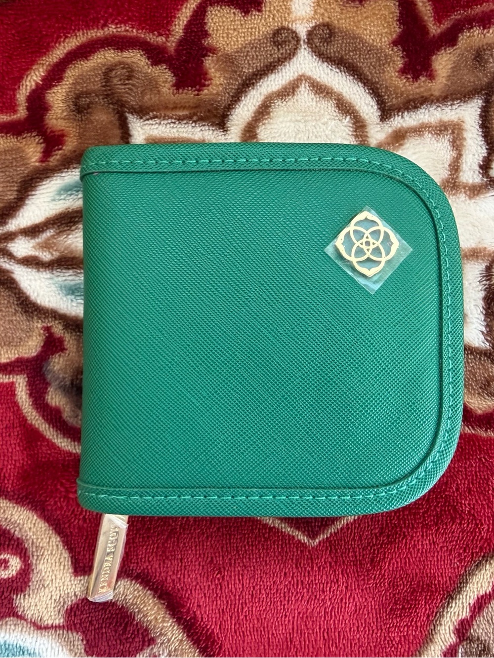 Kendra Scott Small Green Zip Travel Jewelry Case Organizer Gold Tone
